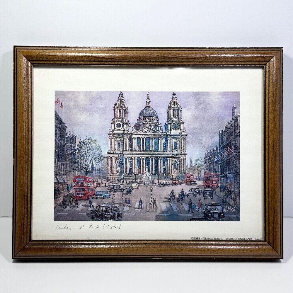 H Moss Lithograph St Paul's Cathedral London 9 x 7